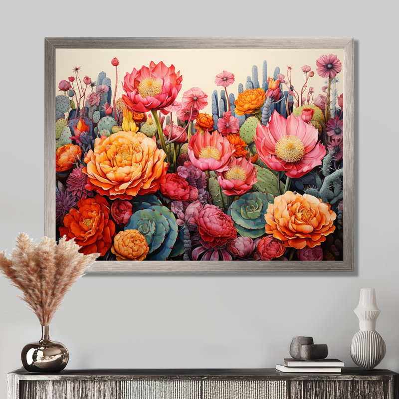 Desert Cacti Garden IV On Canvas Print, White Floater Framed, 24" H x 32" W x 1" D