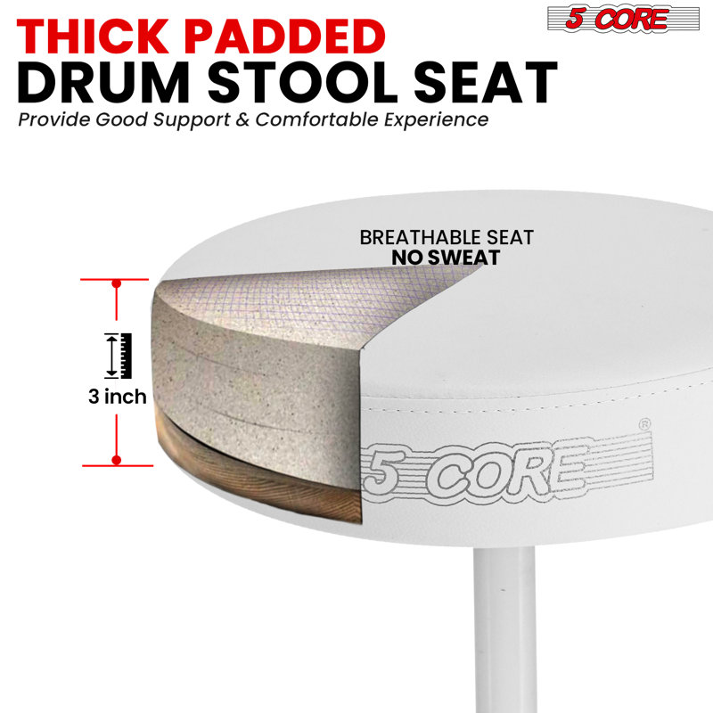Siège de tambour réglable 5 po Drum Throne, Blanc, Blanc
