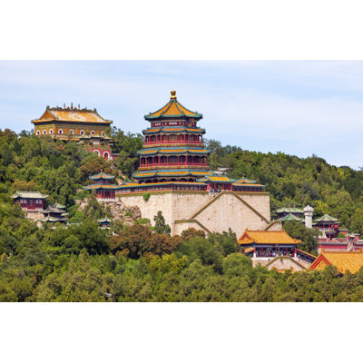 Longevity Hill Tower Orange Roofs Summer Palace Beijing China - Wrapped Canvas Print