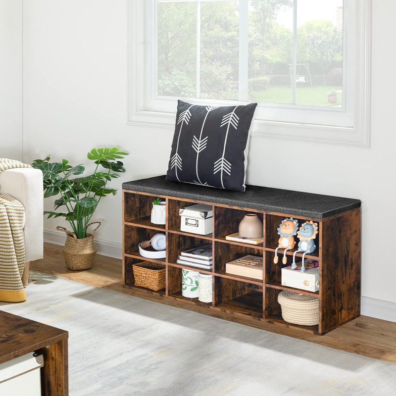 39.4" L Entryway Bench with 12 Cubbies, Entryway Hall Tree with Storage, Rustic Brown