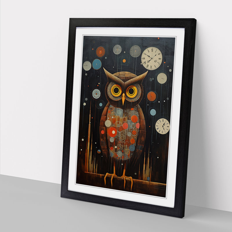 Owl Dadaism No.2 - Single Picture Frame Print on Wood, Black Framed, 46cm H x 34cm W x 2cm D