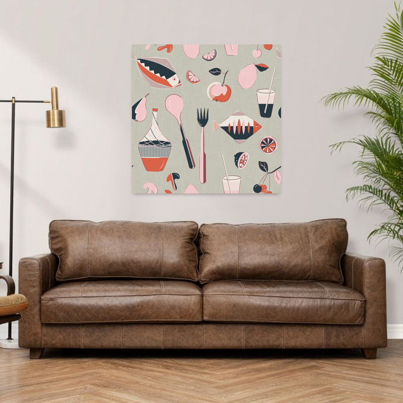 Art contemporain rétro, art rétro, H 36 po x l 36 po, Rose/rouge