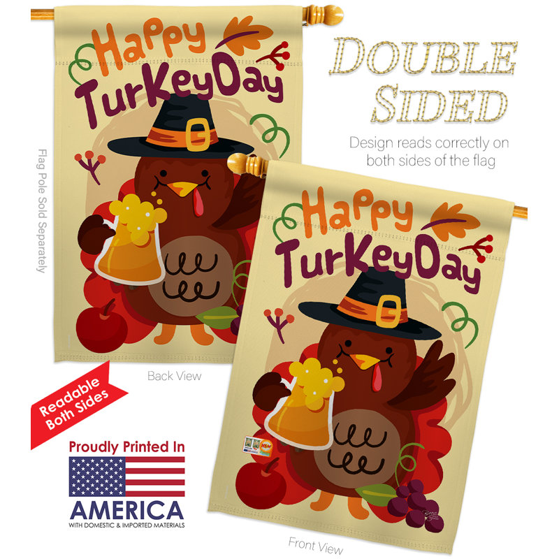 En polyester 40 x 28 po. joyeuse joyeuse de turquie à 2 côtés. ensemble de drapeau