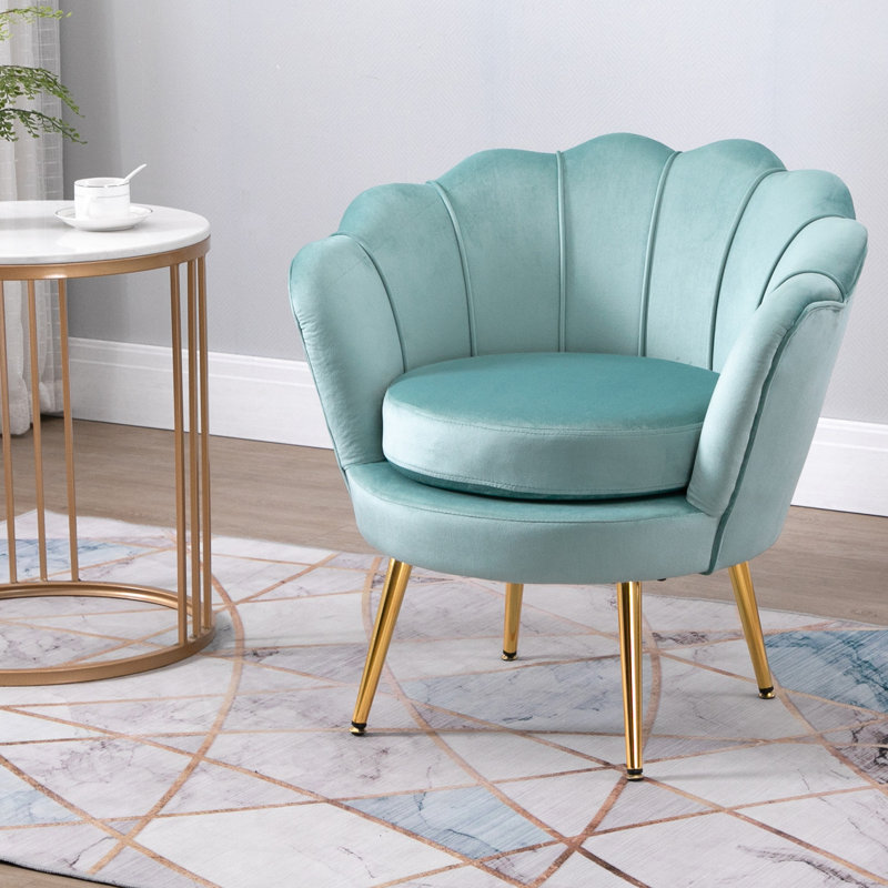 Upholstered Barrel Chair, Green Polyester