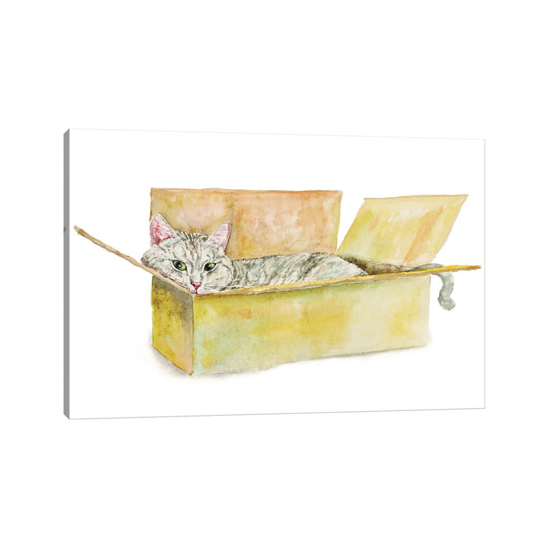 Tabby Cat In The Box by Alexey Dmitrievich Shmyrov - Wrapped Canvas Gallery-Wrapped Canvas Giclée, 20.32 cm H x 30.48 cm W