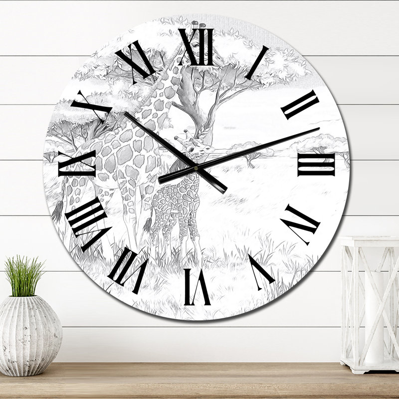 Girafe noire et blanche en safari I - Horloge murale traditionnelle, Petit