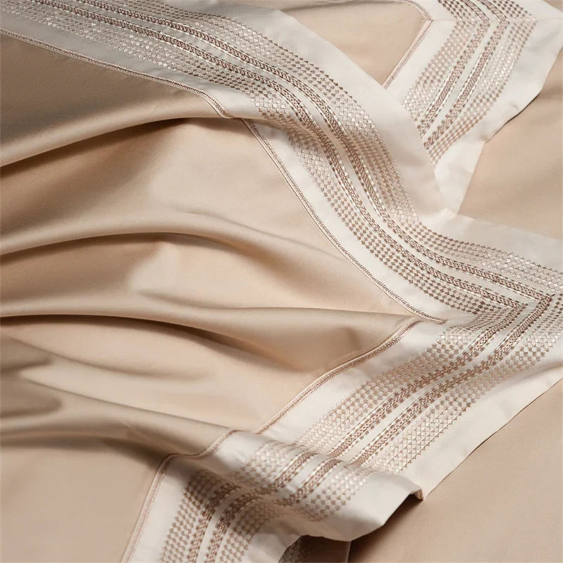 Ensemble de literie Heirloom Harmony en coton égyptien brodé de luxe 1000 fils/cm² - Champagne, Grand lit, Champagne