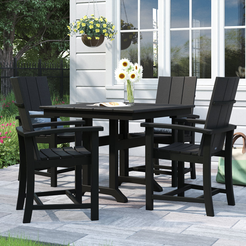 Modern Adirondack 5-Piece Farmhouse Trestle Dining Set, Black