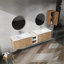 Meuble-lavabo mural de 84 po avec lavabo et armoire latérale de 84 po offrant beaucoup de rangement et une conception élégante.