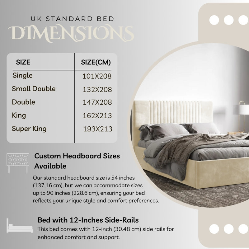 Upholstered Ottman Storage Bed Frame, Cream, Double (4'6)