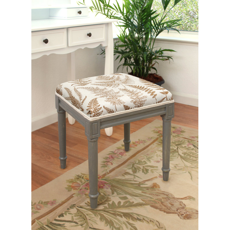 Camiah Solid Wood Accent Stool, Caramel, Gray