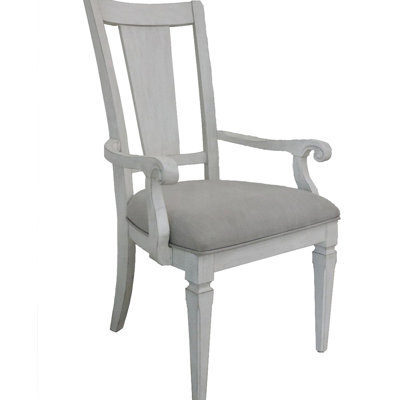 Chaise avec accoudoirs gris et blanc vieilli 2 pour la salle à manger - sièges rembourrés en mousse rembourrés, dossier à lattes élégant et 2 fauteuils élégants