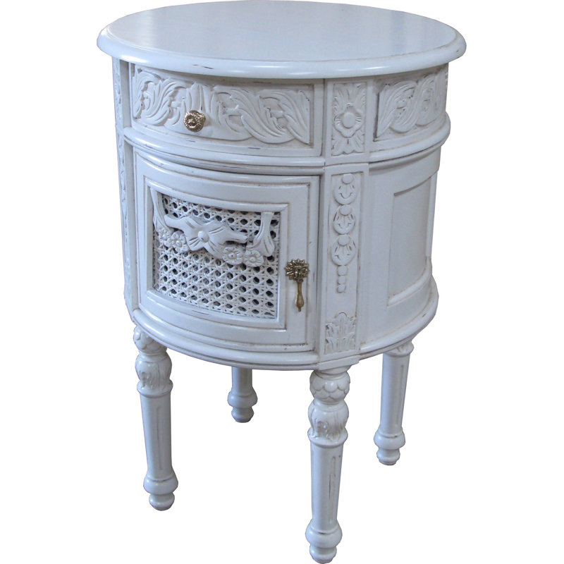 Lecanuet 50cm W Solid Wood Bedside Table, Antique White