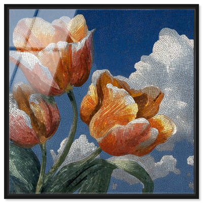 «Tile Tulipes I», impression murale encadrée à imprimé acrylique par Art Remedy, cadre noir, 24 x 24
