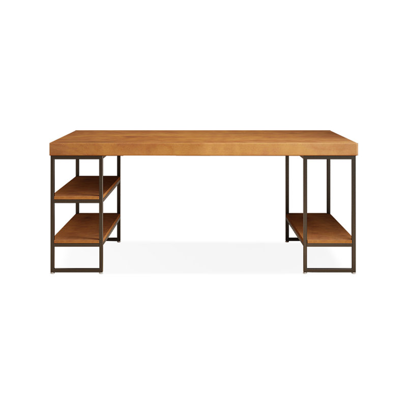 Brown + Black Rectangular Solid Wood + Iron art desk, 29.53" H x 62.99" W x 27.56" D