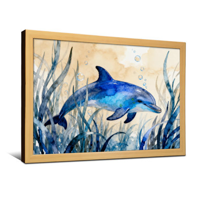 Animal Dolphin Swimming Among Seaweed And Bubbles