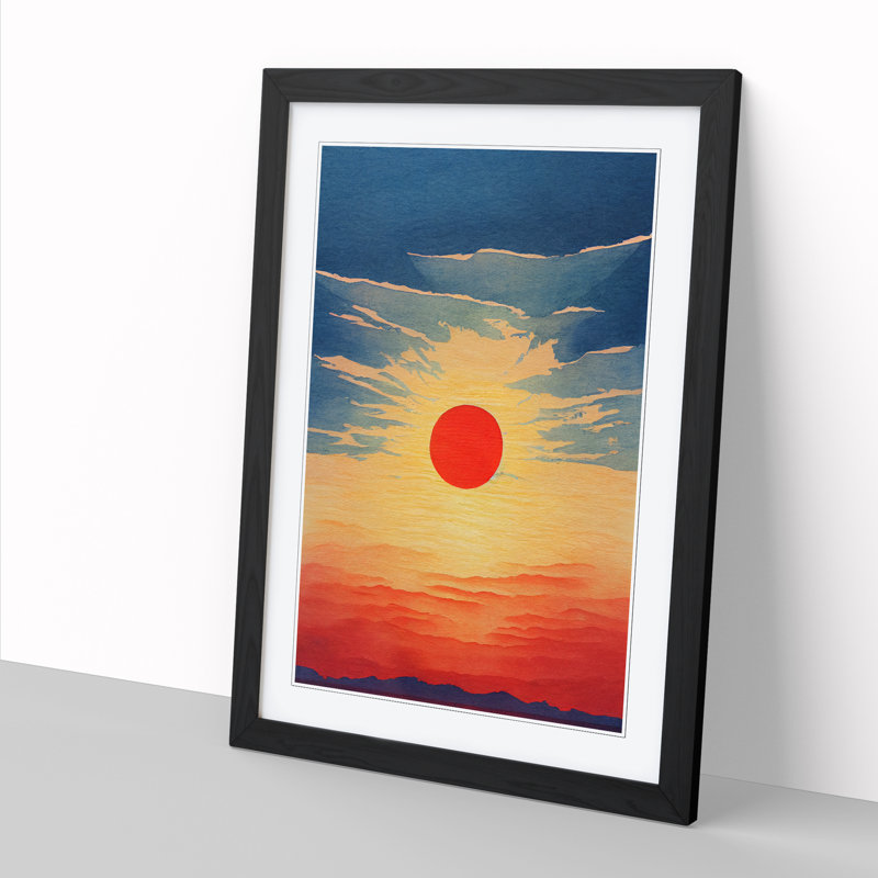 Sun Watercolour - Single Picture Frame Print, 64cm H x 46cm W x 2cm D, Oak