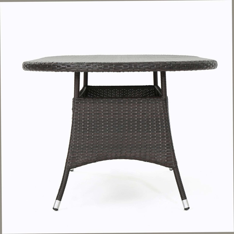 Ensemble de salle à manger d'extérieur en osier 7 pièces, table en rotin et chaises pour 6 pour terrasse, terrasse, porche, brun et noir