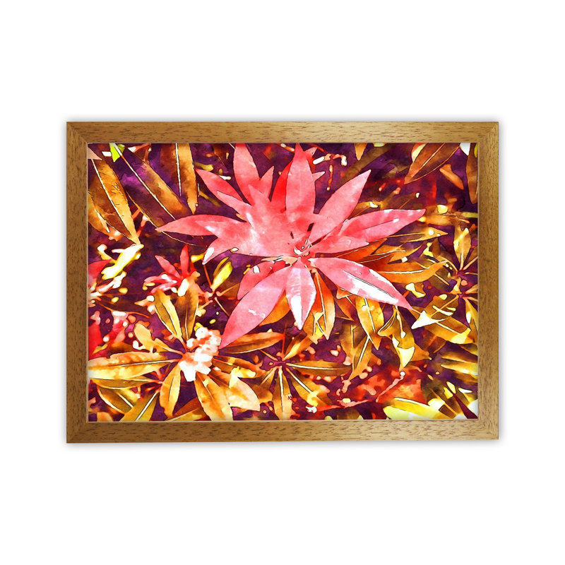 Autumnal Flowers - Print on Canvas, Brown Framed, 34cm H x 46cm W x 3cm D