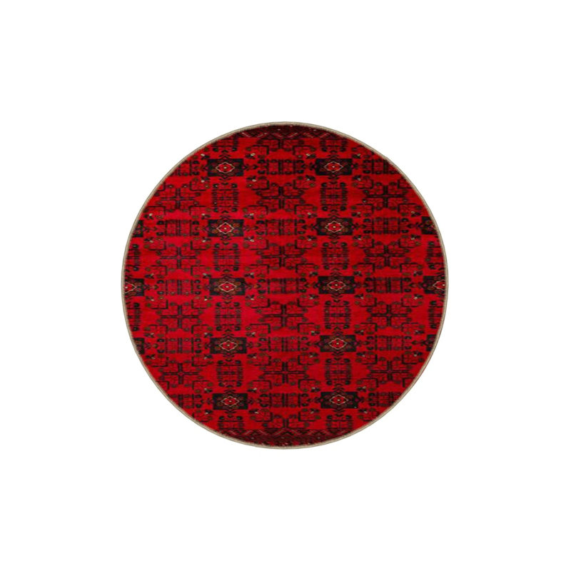 Red Colored Geometric Traditional Knotted Modern Patterned Woven Base And Decorative Carpet, Rectangle 2'4" x 4'