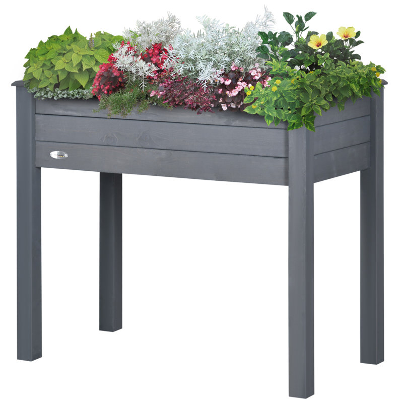 Liverman Wood Planter, 30" H x 34" W x 18" D, Dark Gray