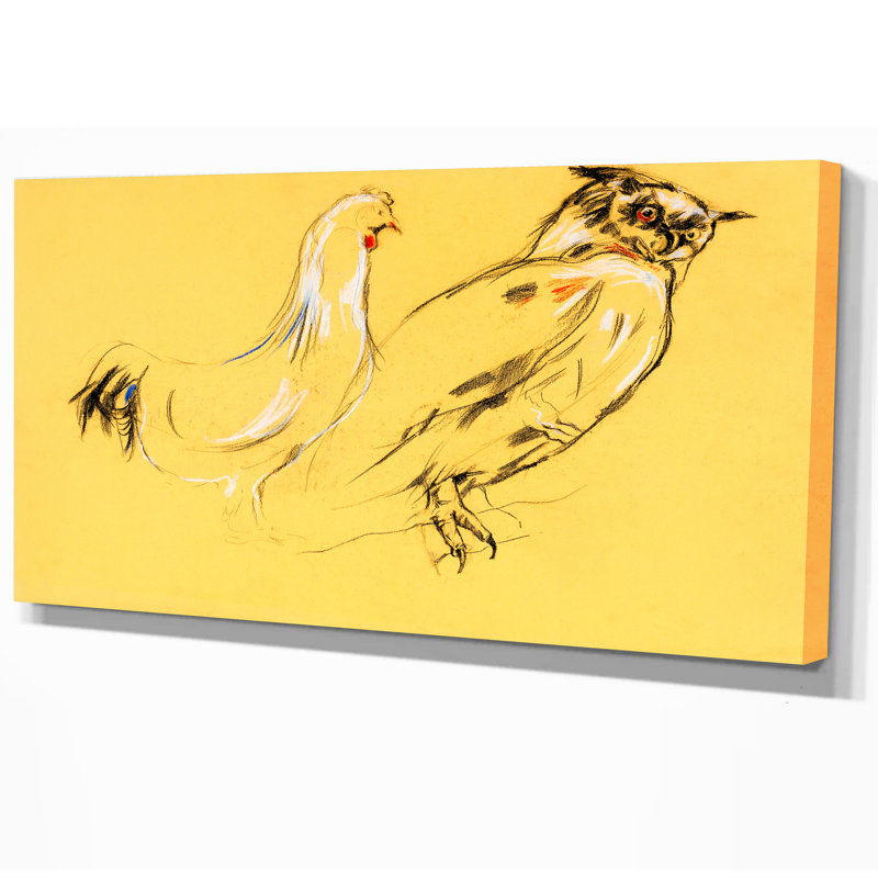 «Owl and Rooster», impression, H 16 po x l 32 po x P 1 po, Toile tendue