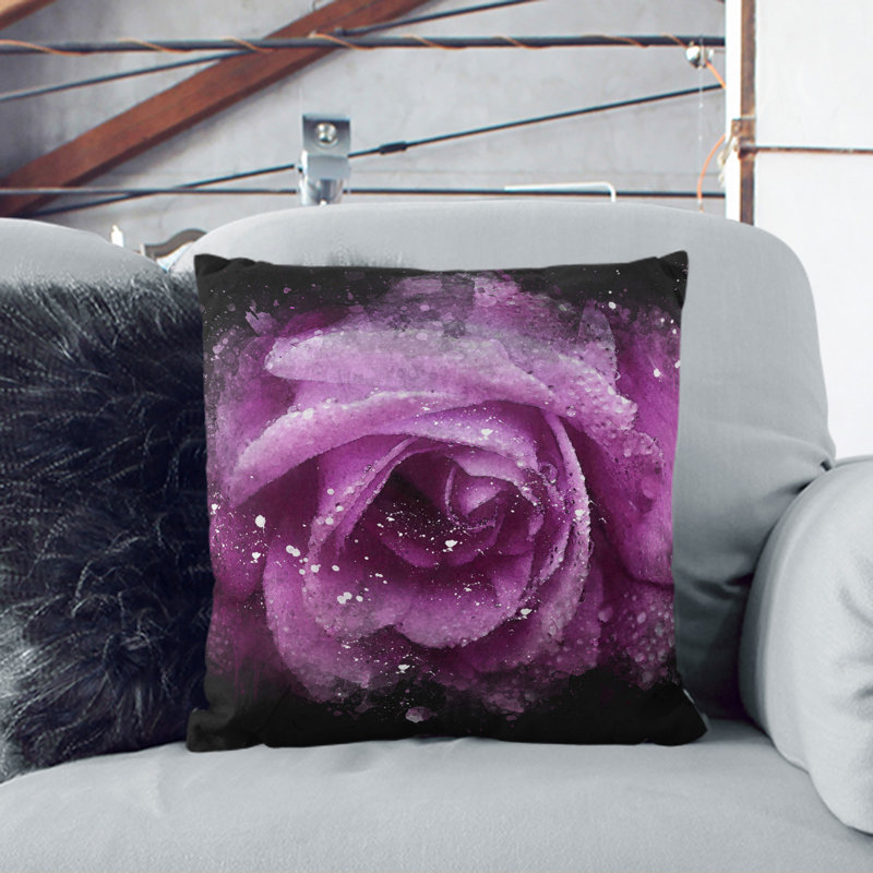 Rose Flower Vol.1 Paint Splash Scatter Cushion, Black, 40cm H x 40cm W x 15cm D