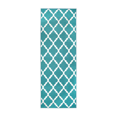 Tapis treillis marocain bleu sarcelle / blanc