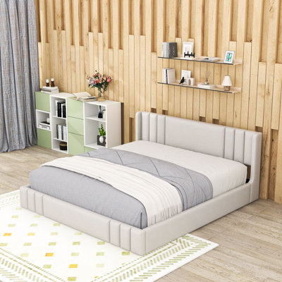 Wooden Platform Bed with Built-in Headboard