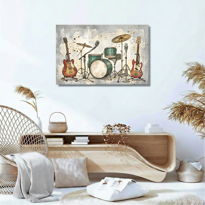 Ensemble de 1 tableau sur toile représentant des instruments de musique, 20"H x 30"W, Wrapped Canvas