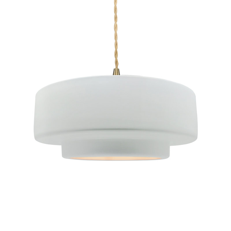 Luminaire suspendu à 1 lumière Meydan, H 5,25 po x l 14,5 po x P 14,5 po, Blanc brillant / blanc brillant, Laiton brossé