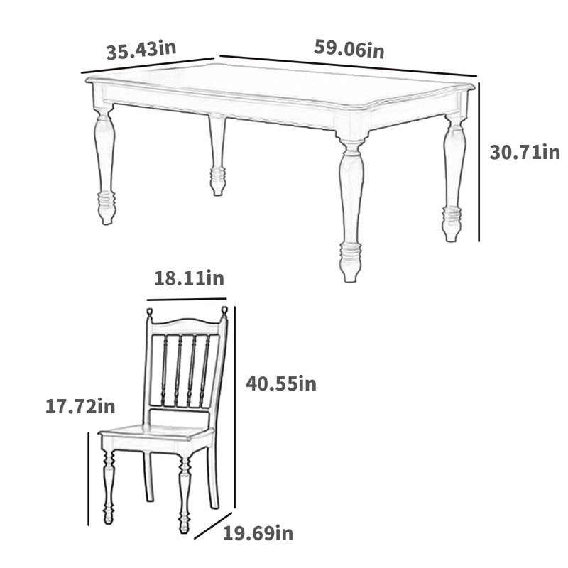 4 - Person Walnut Solid Wood Solid Wood Top Four Leg Dining Set, 30.71"H x 59.06"L x 35.43"W