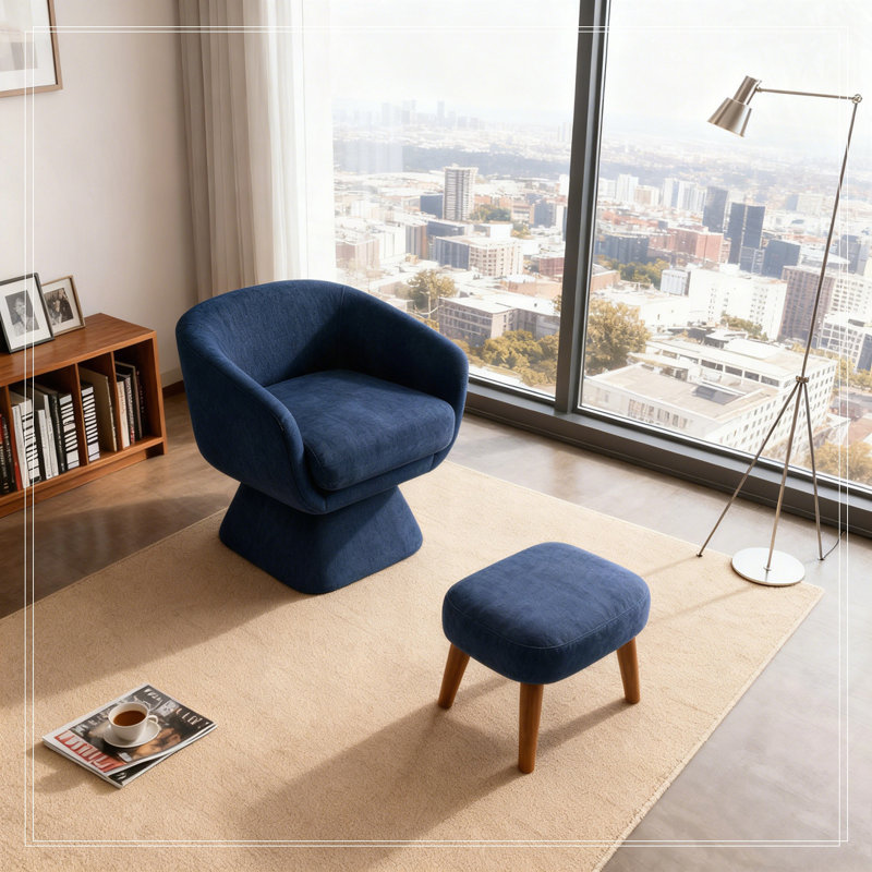 Chaise de loisir rembourrée avec repose-pieds, Bleu
