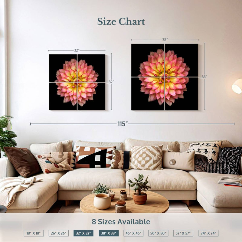 Fleur de dahlia rose Harnek, H 32 po x l 32 po