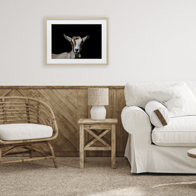 Goat Face over Black Framed Print Under Glass, design by Amy Carroll