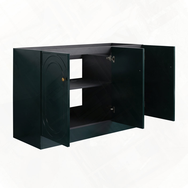 Freestanding Bathroom Vanity Resin Sink Three Soft-Close Cabinet Doors, Dark Green