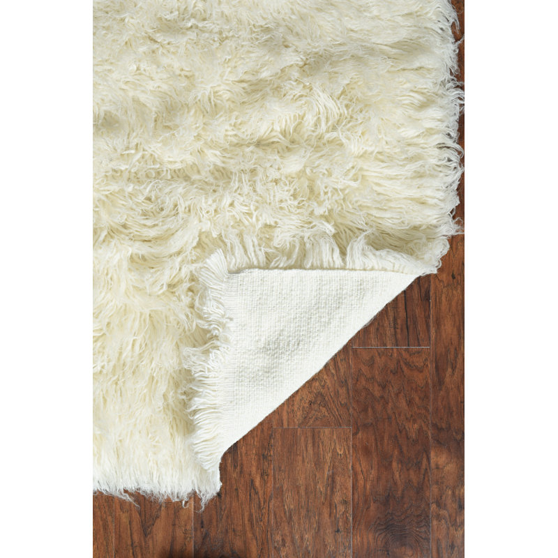 Natural Off-White Wool Shag Hand Woven 8' x 10' Rug