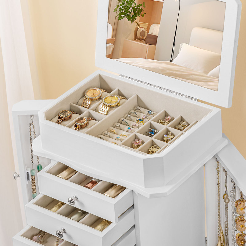 Armoire à bijoux autoportante de 13,78 po de large Deerica, blanc, Blanc