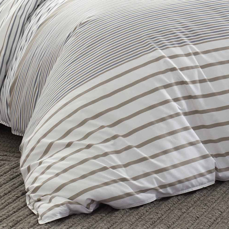 King Neutral Striped Cotton Duvet Cover and Sham Set
