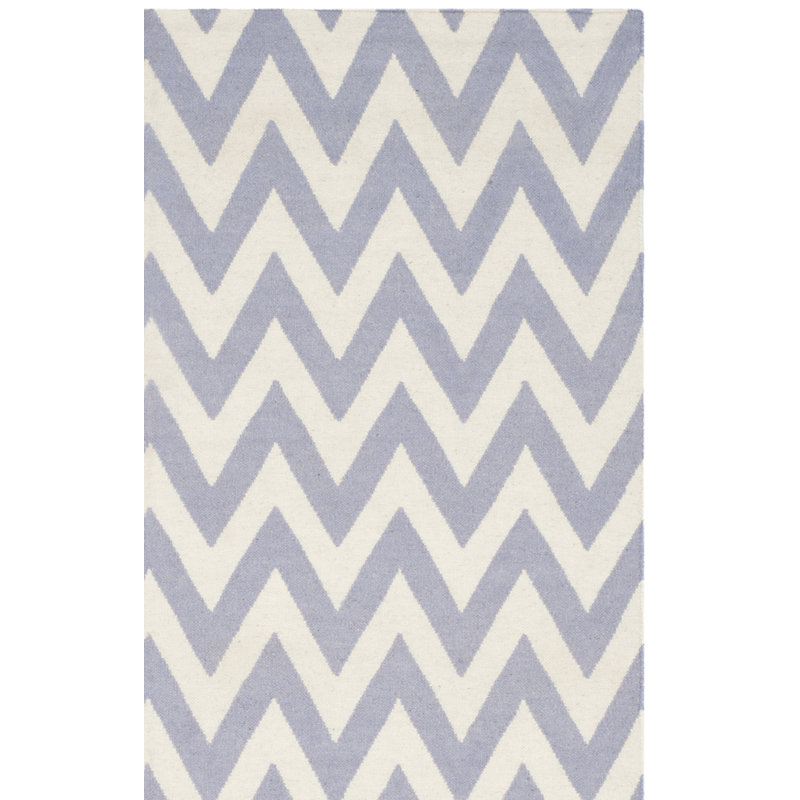Emek Hand Woven Flat Weave Wool/Cotton Chevron Rug in Purple/Ivory, Rectangle 3' x 5'