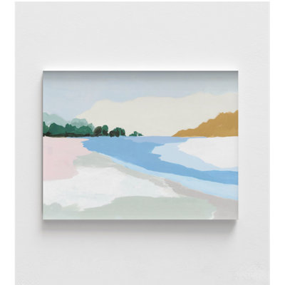 Illustration de chalet de plage bord de mer aux tons pastel, art mural d'inspiration minimaliste de plage d'hôtel, décor relaxant de bureau à thème bord de mer