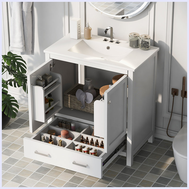 Meuble-lavabo moderne avec lavabo simple et tiroir, Blanc