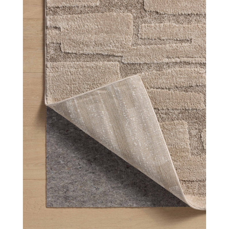 Taupe and Beige Abstract Polyester Area Rug, 5'3" x 7'6"