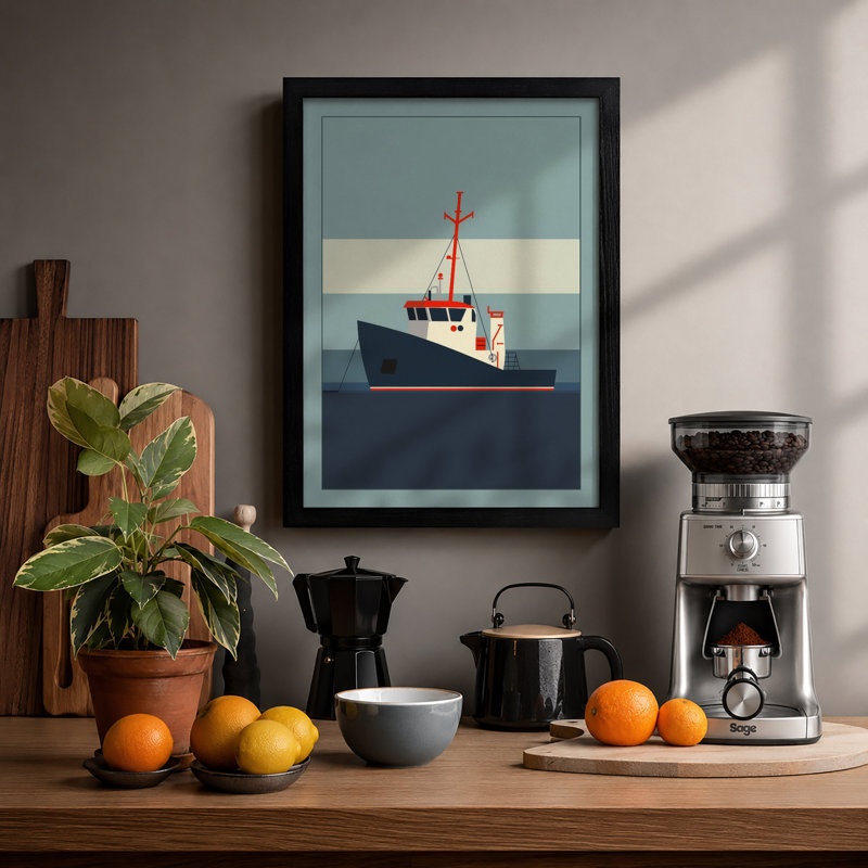 Vessel At Rest Coastal - Print, A2 - 59.4 x 42.0 cm, Black