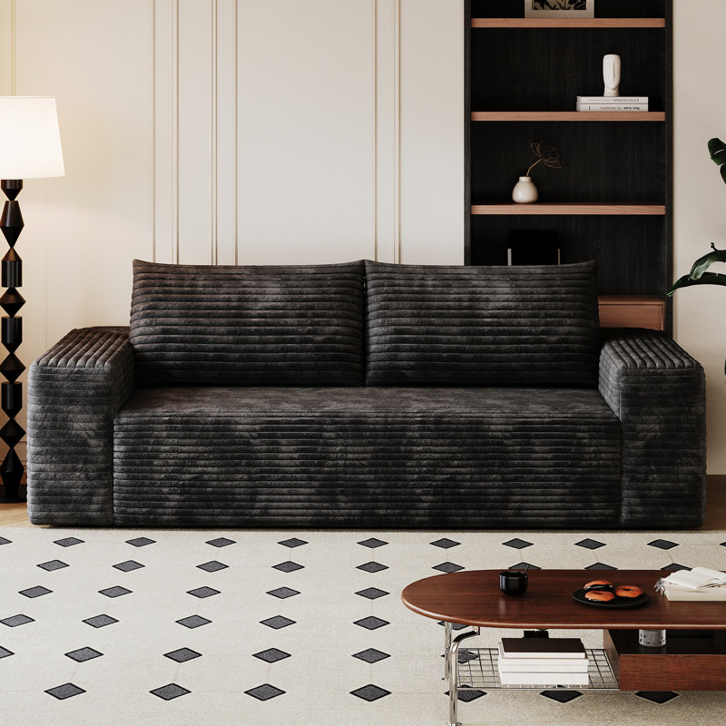 Canapé en velours côtelé avec coussin moelleux, Noir