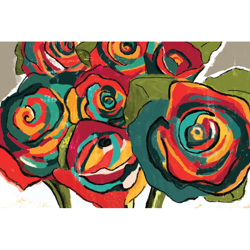 Bohemian Painted Roses - Wrapped Canvas Art Prints, 30cm H x 46cm W x 3.8cm D