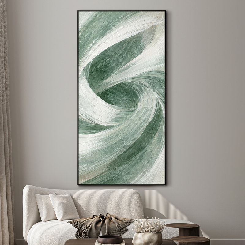 Très grand art mural imprimé sur toile - Tourbillon vert sauge, design minimaliste inspiré de la nature pour la chambre à coucher ou le bureau - "Assemblage requis du cadre (cadre non fini)"
