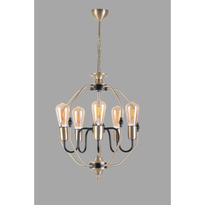 Lustre géométrique à 5 lumières Chou, Cuivre