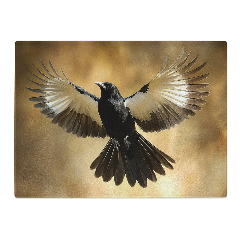 Magpie Digital Bird  Glass Chopping Board