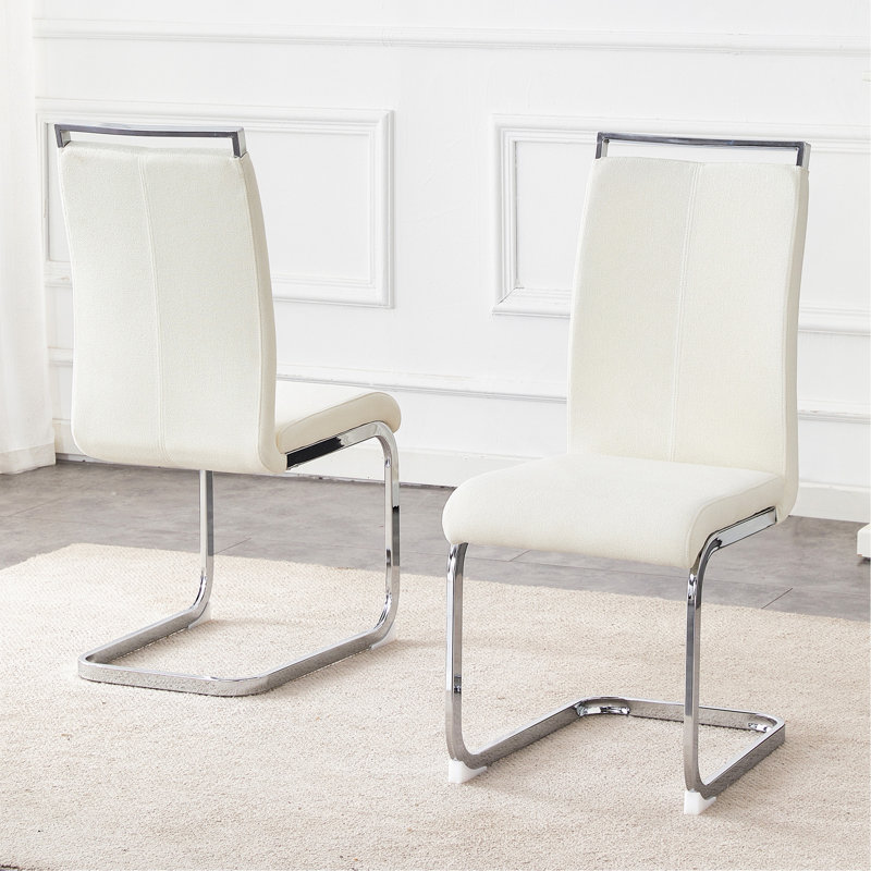 Chaises de salle à manger de style. Confort et stabilité en un. La combinaison de tissu blanc granuleux, 2, Blanc